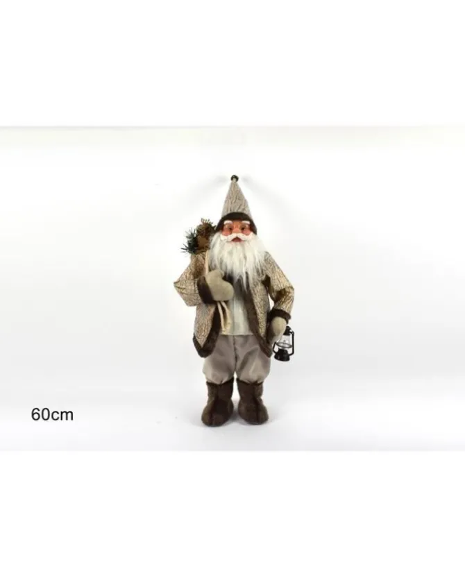 Babbo Natale Con Cappotto E Lanterna 60Cm