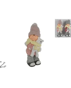 Bimbo Con Orsetto In Ceramica Con Abiti In Stoffa 45 Cm