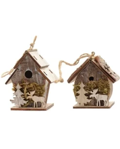 Casetta Degli Uccelli Corteccia W Albero, W Renna W Muschio 2 Modelli Assortiti