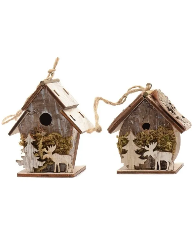 Casetta Degli Uccelli Corteccia W Albero, W Renna W Muschio 2 Modelli Assortiti