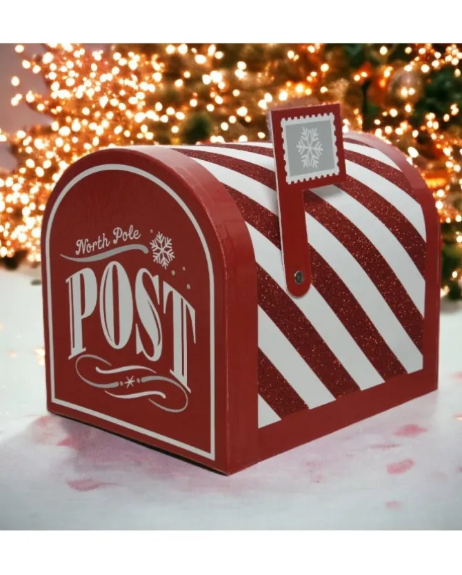 Cassetta Delle Lettere Natalizia Decorata Con Glitter Rossa E Bianca