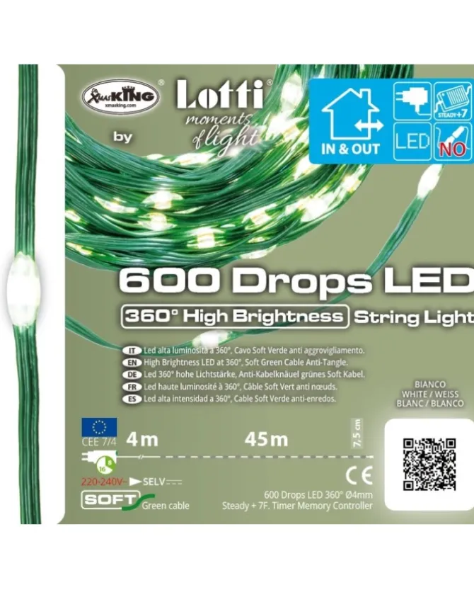 Catena Lineare 600 Gocce Di Luce Led 360° Bianco Catena Lineare 45M Mt