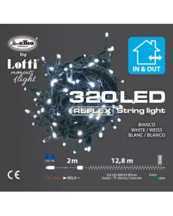 Catena Lineare Luci 320 Led Bianco Con Controller 12,8 Mt Per Albero Di Natale