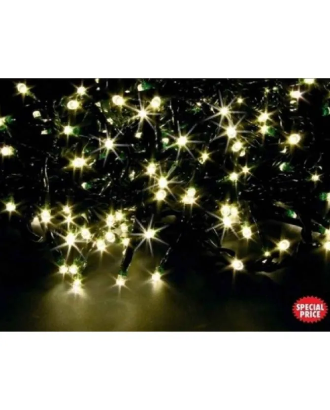 Catena Luci 96 Led Super Strobo Bianco Caldo 10Mt Per Albero Di Natale