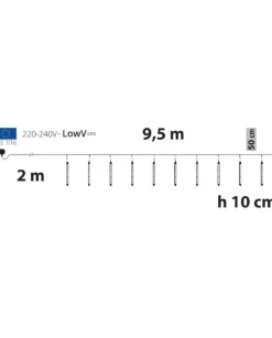 Catena Luci Bianco Caldo 20 Mini Tubi Bifacciali 10Cm Per Albero Di Natale 9,5Mt