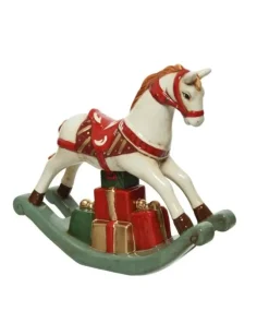 Cavallo A Dondolo Smaltato In Ceramica Dolomite Materiale Solido, Non Teme Urti,