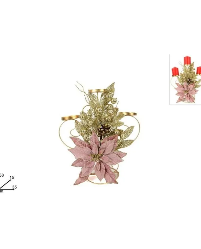 Centrotavola Portacandele Con Stella Di Natale Rosa