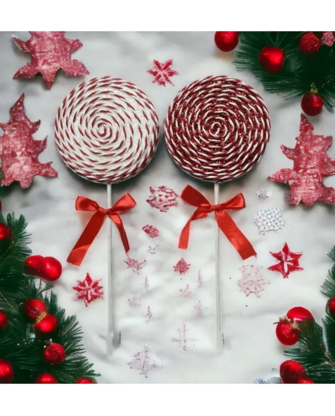 Decor Lecca Lecca Schiuma Glitter, Fiocco Raso Rosso In 2 Varianti