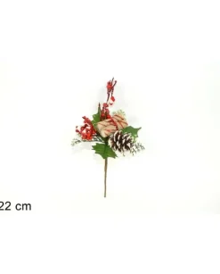 Decorazione Addobbo Di Natale Spillone Con Pigna E Bacche Innevate 22 Cm