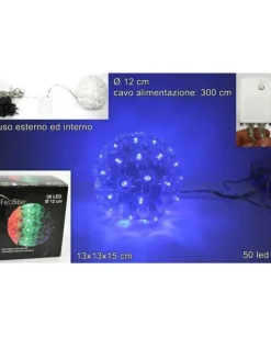 Decorazione Natalizia Palla Luminosa 50Led Luce Blu Cavo 3Mt Uso Interno/Esterno