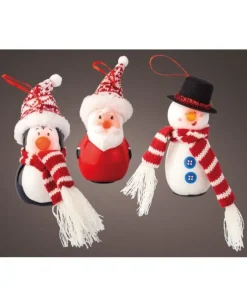 Decoro Da Albero Appendino Babbo/Pupazzo/Pinguino Con Led