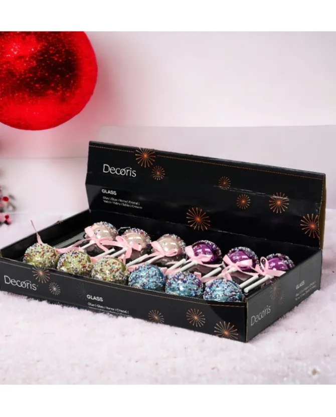 Decoro Lecca Lecca In Vetro Lucido Smalto C Granelli, Perline, Fiocco 4 Varianti