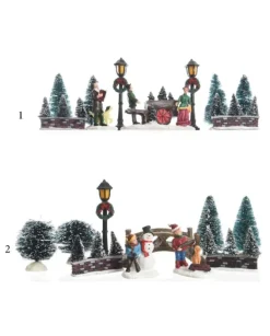Figurine Poliresina Per Villaggio, Giostrina, Paesaggio Invernale Indoor 2Ass