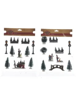 Figurine Poliresina Per Villaggio, Giostrina, Paesaggio Invernale Indoor 2Ass