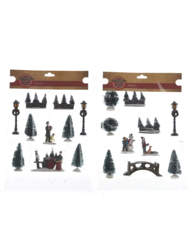 Figurine Poliresina Per Villaggio, Giostrina, Paesaggio Invernale Indoor 2Ass