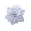 Fiore Poincettia Bianca Vellutata 16 Cm Su Clip Con Glitter