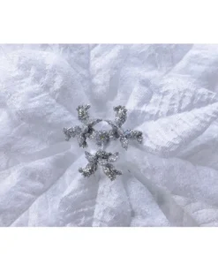 Fiore Poincettia Bianca Vellutata 16 Cm Su Clip Con Glitter
