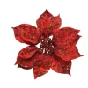 Fiore Poinsettia Rossa Su Clip Poliestere Glitter