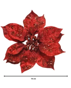 Fiore Poinsettia Rossa Su Clip Poliestere Glitter