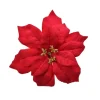 Fiore Poinsettia Rossa Vellutata 16 Cm Con Glitter Oro Per Addobbi Natalizi