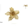 Fiore Velluto Dorato Con Foglie Glitterate Con Pinzetta 19 Cm