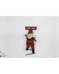 Fuoriporta Dietroporta Babbo Natale In Tessuto Scozzese Su Scala In Legno 50 Cm