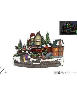 Giostrina Natalizia Stazione Con Treno Luci Musica E Movimenti 21X22X34 Cm