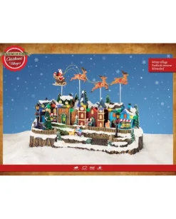 Giostrina Villaggio Di Natale Con Slitta E Renne Volanti Luci E Movimenti