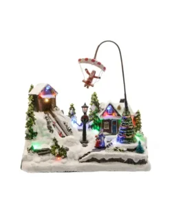 Giostrina Villaggio Di Natale In Polyresina Babbo Natale Con Paracadute