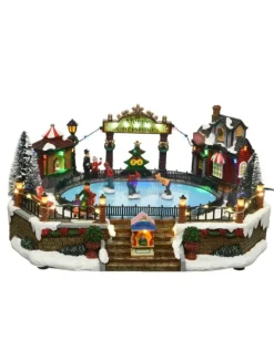 Giostrina Villaggio Natalizio Innevato Con Pista Di Pattinaggio Con Suoni
