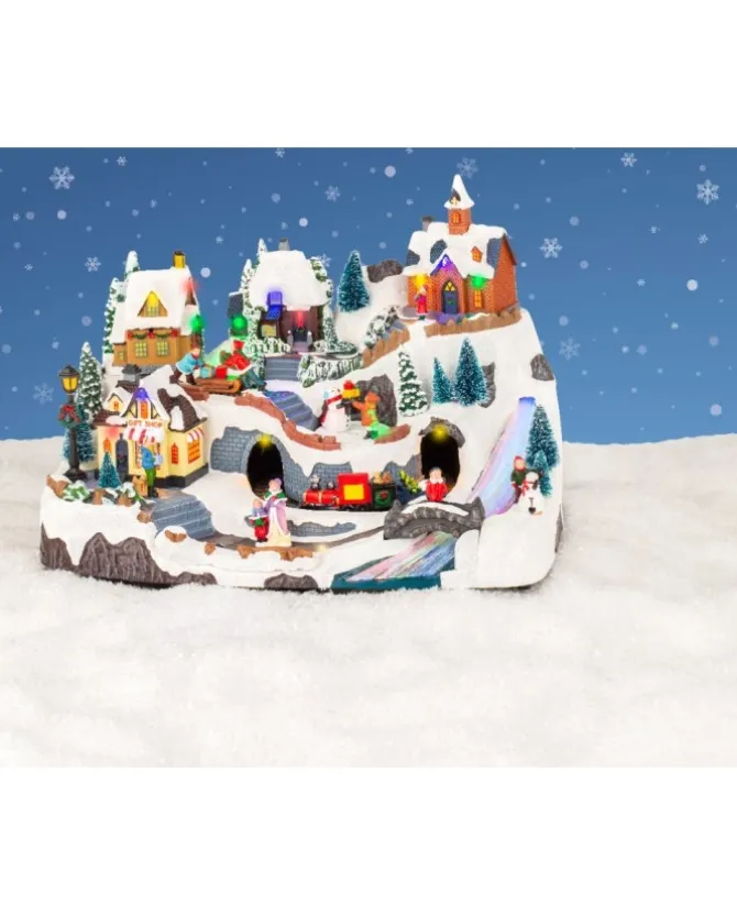 Giostrina Villagio Con Trenino In Movimento E Casacata In Fibra Ottica