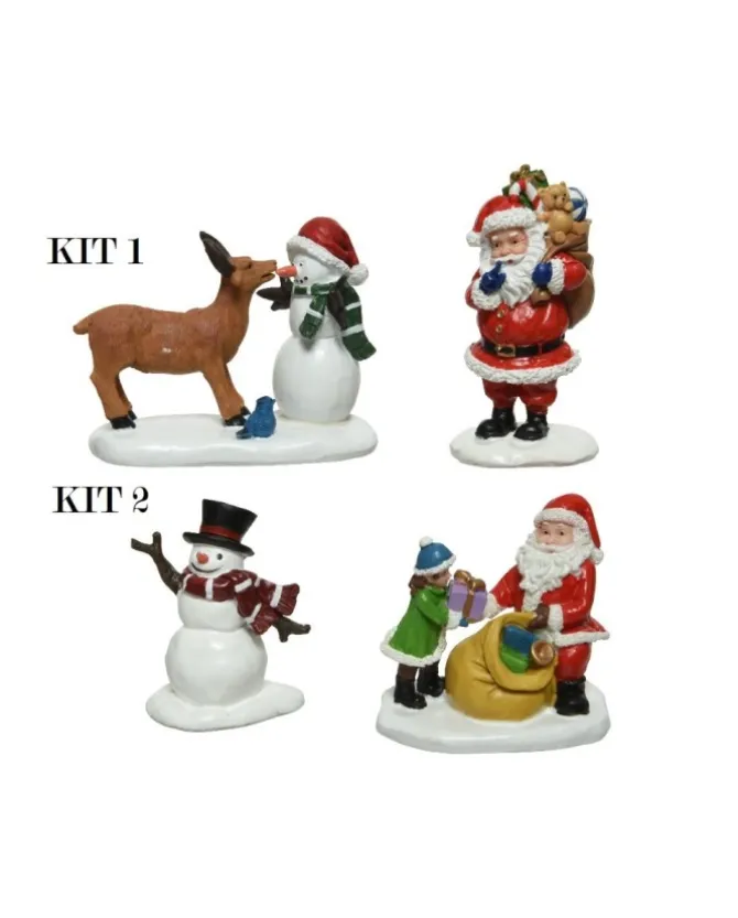 1Kit Figure Natalizie In Poliresina Babo Natale Renna E Pupazzo Di Neve