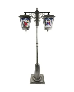 Lampione Doppia Lanterna Con Babbo Natale E Pupazzo Di Neve 80X40X180 Cm