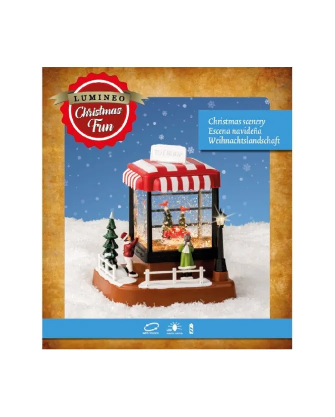 Lanterna Natalizia Con Luci Led Scenario Negozio Di Giocattoli In Poliresina