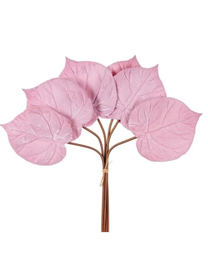 Mazzo 6 Foglie Ortensia Velvet 57Cm Rosa Per Decorazioni Di Natale