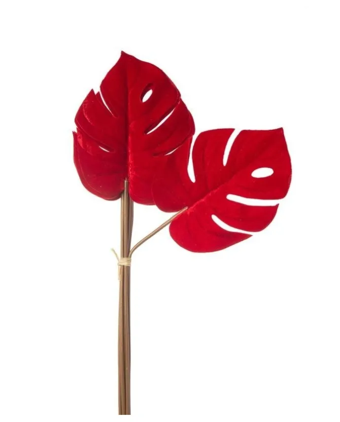 Mazzo 6 Foglie Philo Velvet 57Cm Rosso Per Decorazioni Di Natale