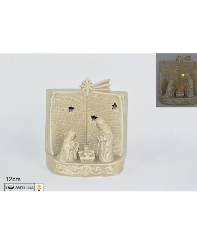 Nativita Libro In Ceramica Con Luce Beige