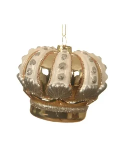 Ornamento Appendino Corona In Vetro Oro 8,5 Cm