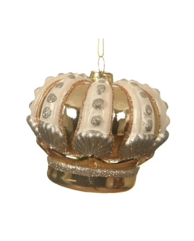 Ornamento Appendino Corona In Vetro Oro 8,5 Cm