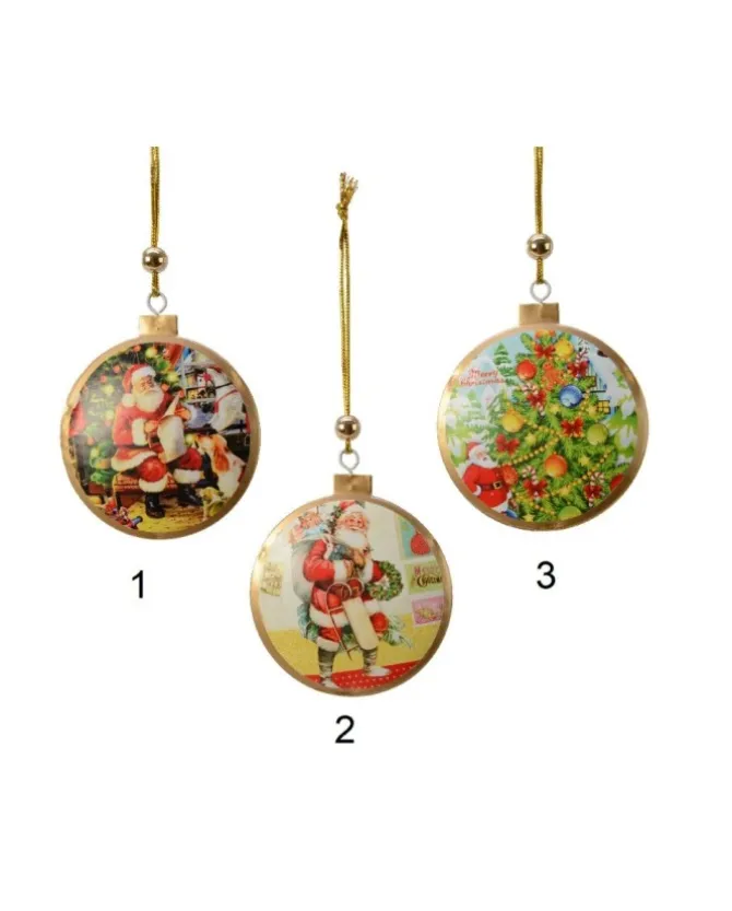 Ornamento Stampa In Ferro Con Stampa Babbo Natale Con Perline Di Legno 3 Assorti