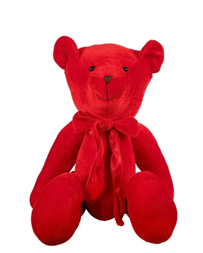 Orsetto Velluto 50Cm Rosso Per Decorazioni Di Natale