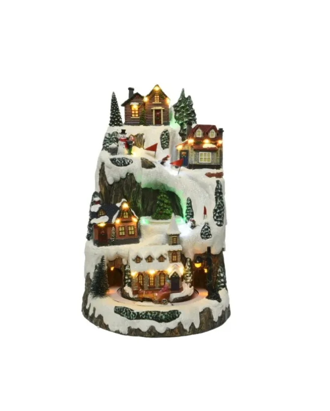 Paesaggio, Gioetrina Montagna Con Treno E Sciatori, Con Musica E Suoni