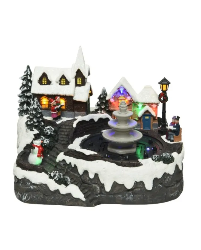 Paesaggio, Villaggio, Giostrina, Con Fontana