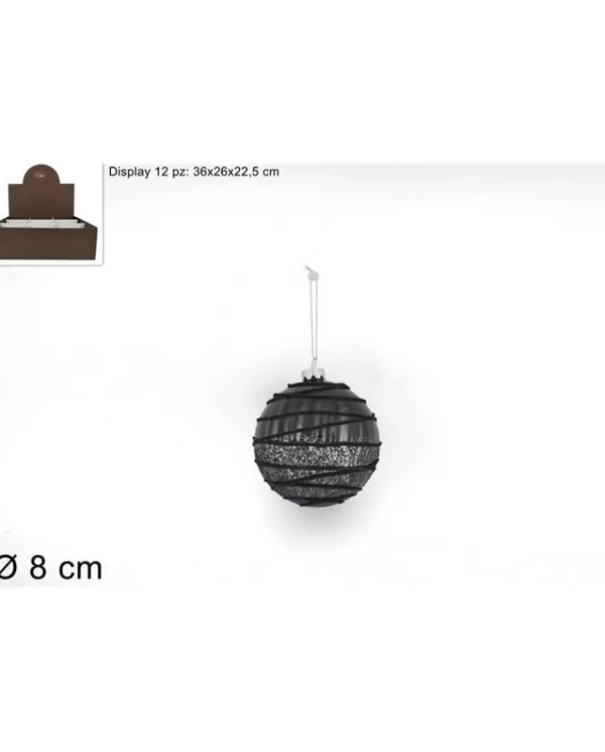 Palla Di Vetro Decorata Con Glitter O8Cm Per Albero Di Natale