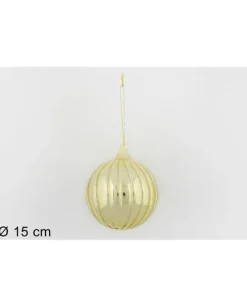 Palla Di Vetro Rigata Oro O15Cm Per Albero Di Natale 1Pz
