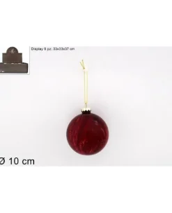 Palla Sfera Di Vetro Marmorizzata Rossa 100Mm 9Pz Per Albero Di Natale