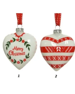 Pallina Cuore Di Vetro Decorato 80Mm Per Albero Di Natale 2Pz