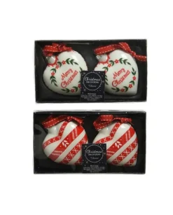 Pallina Cuore Di Vetro Decorato 80Mm Per Albero Di Natale 2Pz