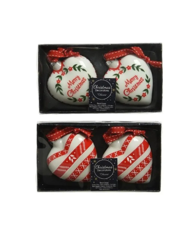 Pallina Cuore Di Vetro Decorato 80Mm Per Albero Di Natale 2Pz