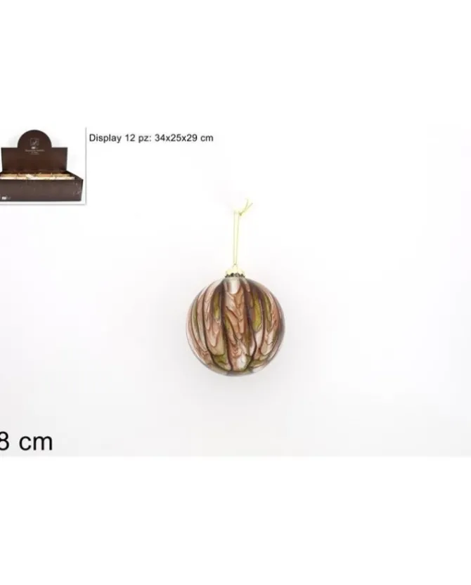 Pallina Di Vetro 80 Mm Marmorizzata Marrone E Verde